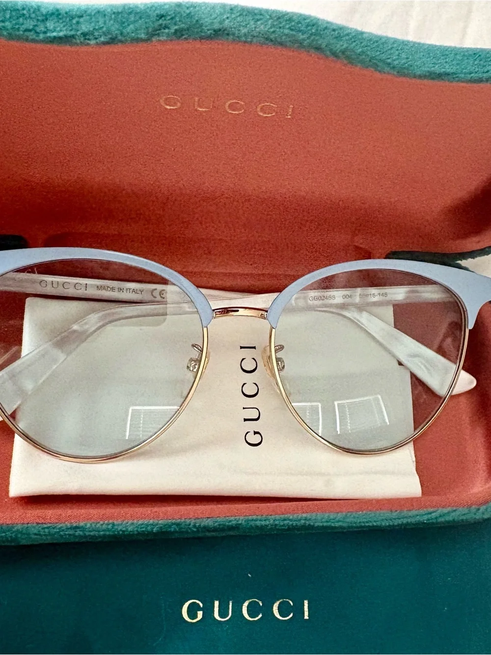 Gucci Light Blue and Gold Cat-Eye Glasses